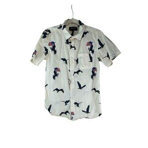 PacSun Mens Eagle & Flag Print Button-Up Shirt 100% Cotton Casual Short Sleeve S